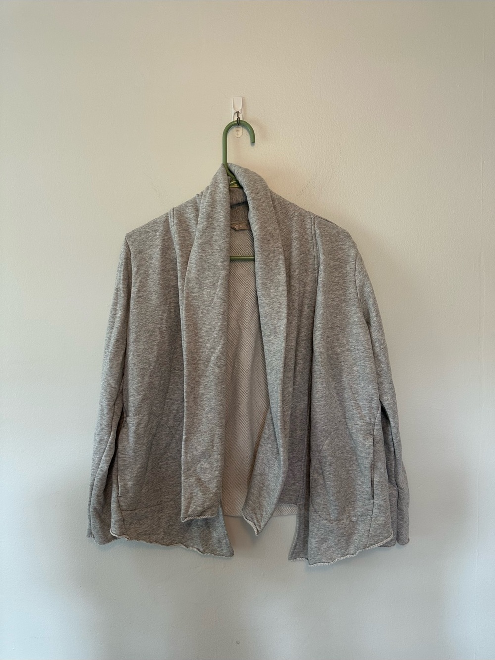 Athleta Heathered Gray Open Front Shawl Collar Wrap Jacket Cardigan Medium Frenc